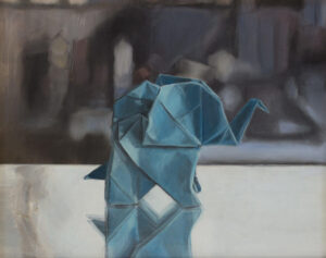 Origami elephant oil painting